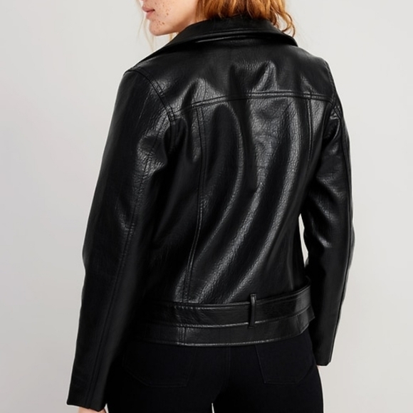 NWT Old Navy Faux-Leather Belted Biker Jacket - Picture 2 of 6